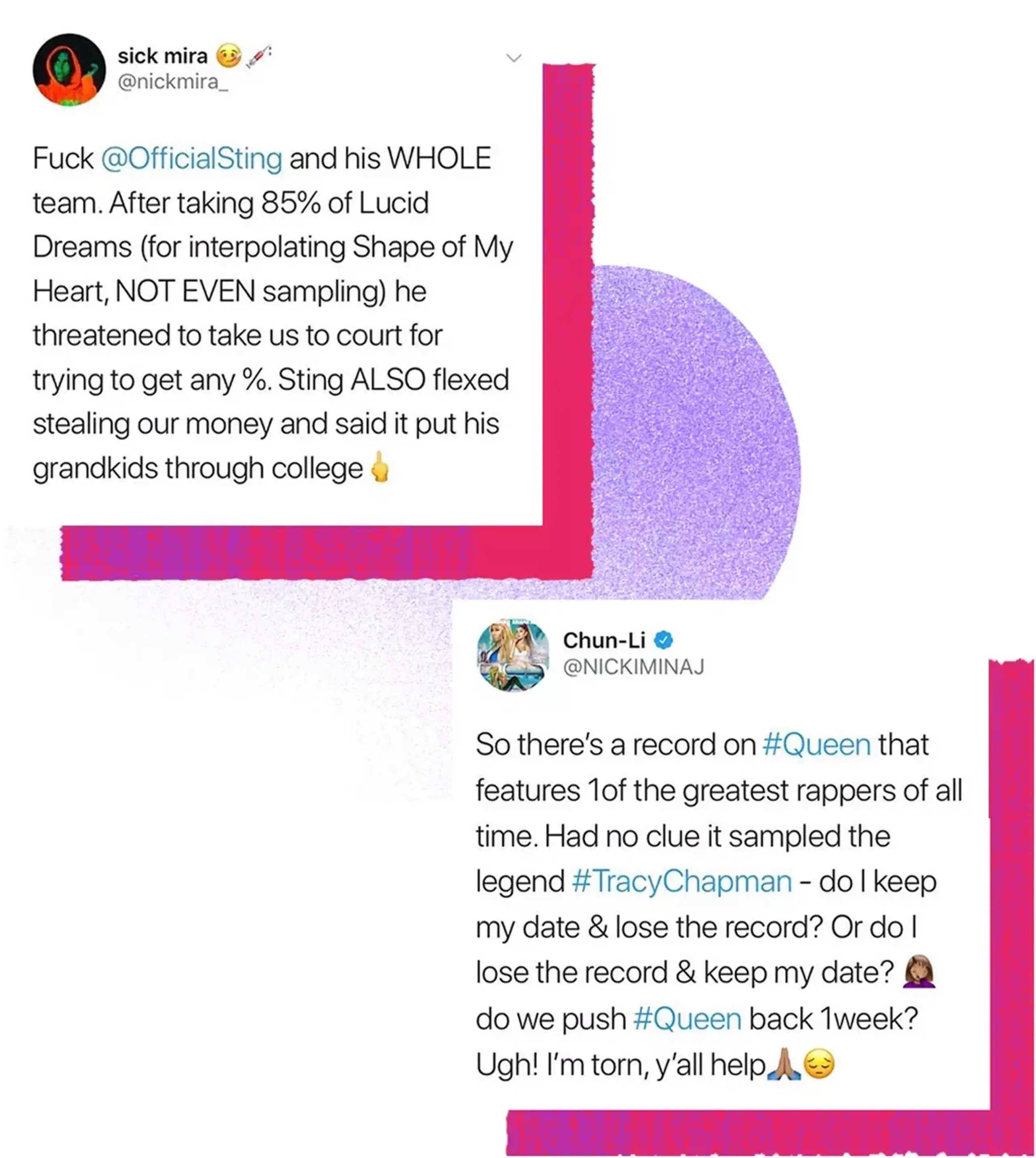 nick mira sting nicki minaj tracy chapman samples