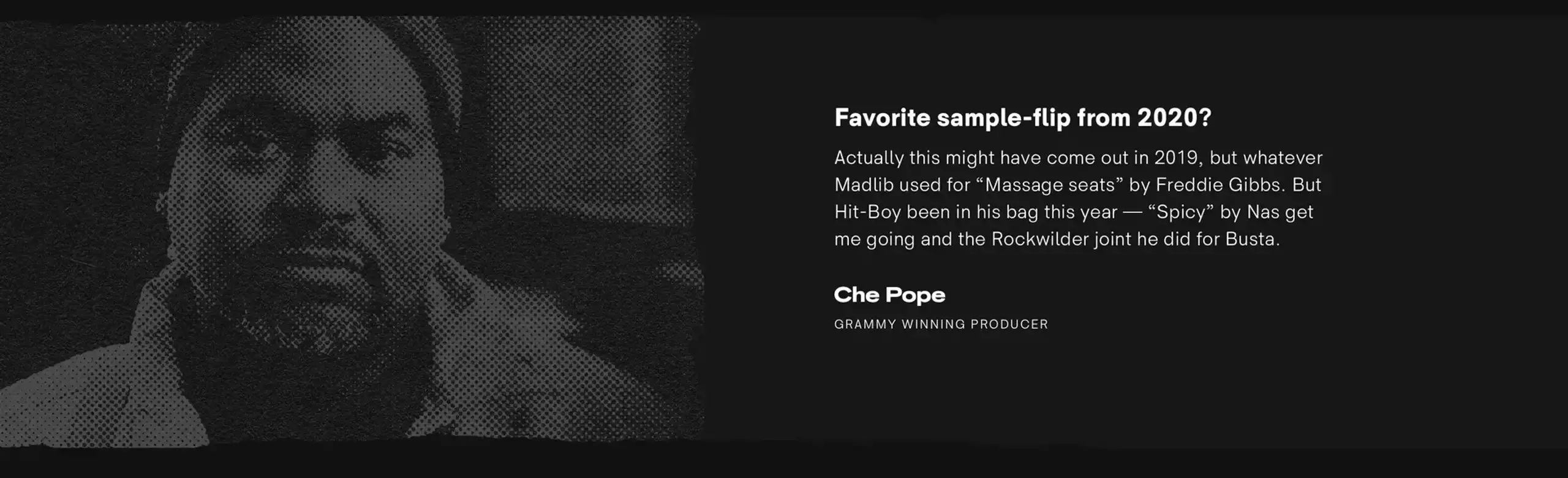 che pope sampling quote