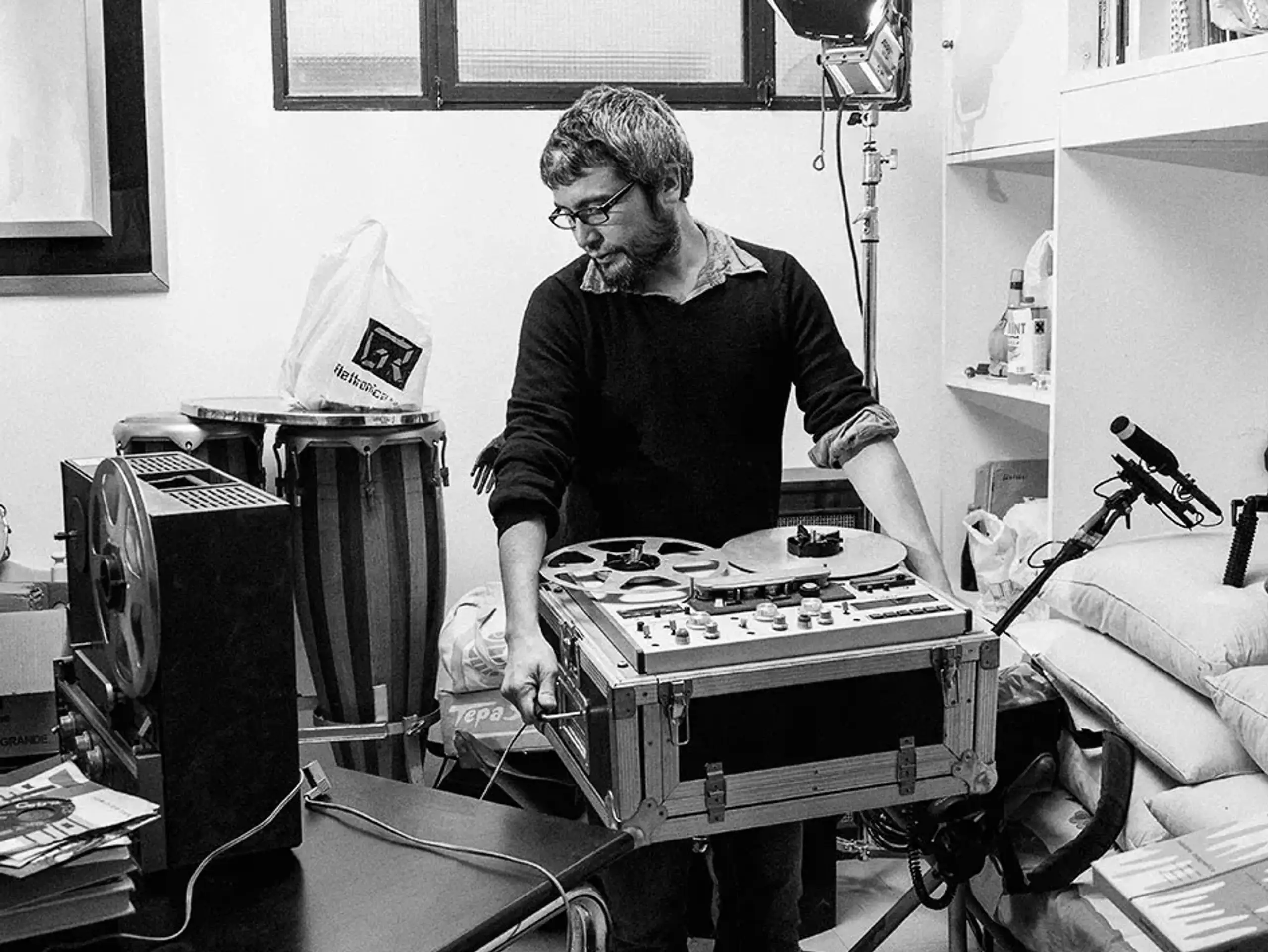 Pierpaolo De Sanctis (founder of Four Flies) digging through the archives of composer and multi-instrumentalist Giuliano Sorgini